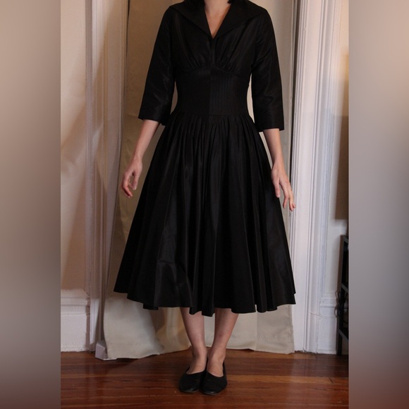 Teri Jon by Rickie Freeman Black Silk Fit & Flare Dress Size 2 - Picture 5 of 5